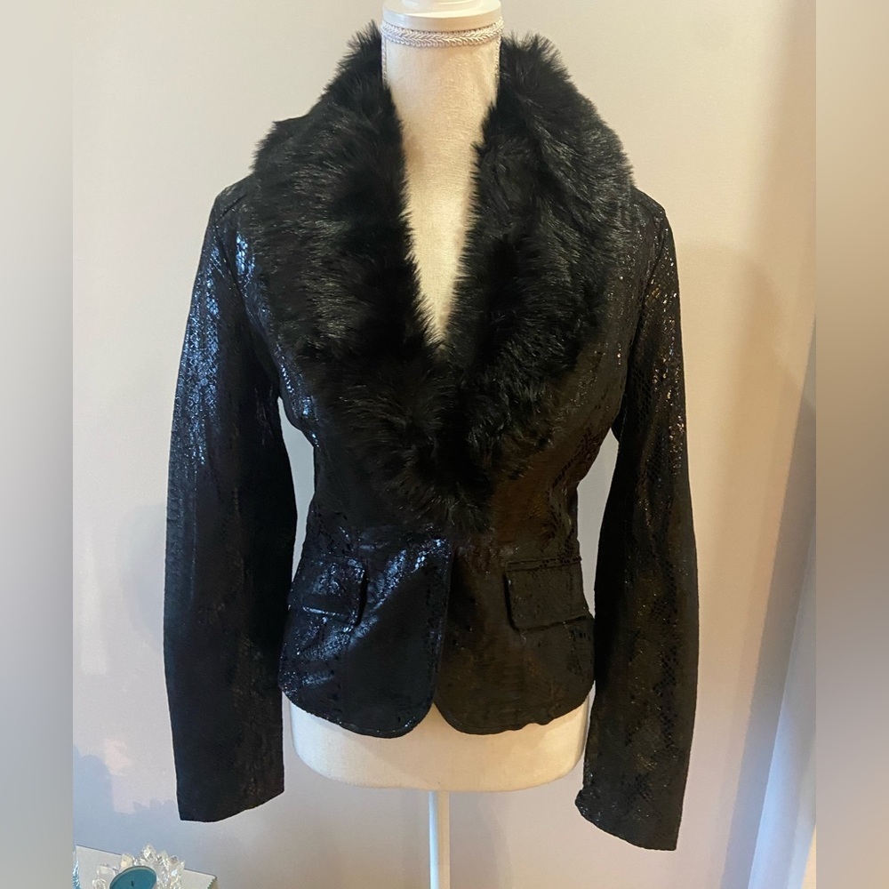 NWT Guess Alexa Snake Embossed Leather Jacket